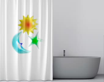 Y2k Dolphin Fish Moon Star Cat Shower Curtain: Retro Gummy Bear 2000s Decor