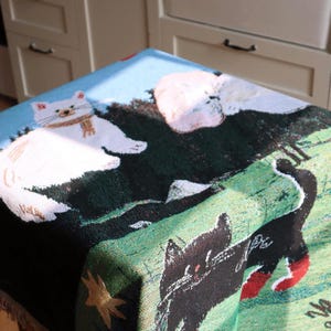 Woven Cat Throw Blanket, Artistic Tapestry Sofa Cover, Fringe Cotton Blend Throw, Picnic & Bed Blanket, Whimsical Carpet Home Decor image 6