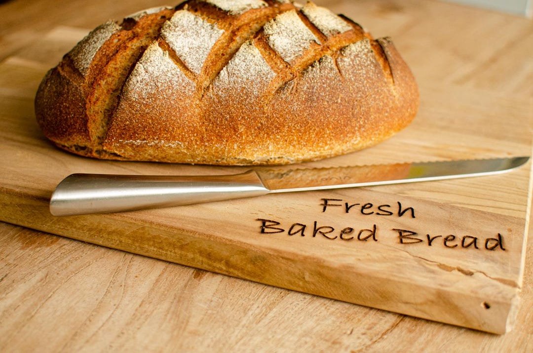 Engraved Teak Bread Board With Handles – Rustic Kitchen Cutting Board ...