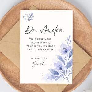 Editable Thank You Card for Doctor Template | Nurse Appreciation Card Floral | Printable Digital Download | Personalized Medical Gift