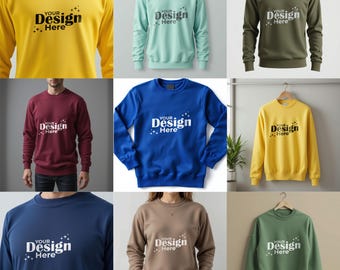 50 mockup-sweatshirts, mock-ups sweatshirt met ronde hals, uniseks trui PSD- en JPG-sjablonen