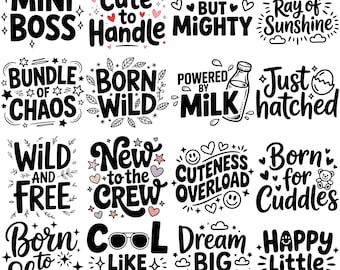 Baby quote SVG-bundel, grappige quotes en gezegden voor pasgeborenen, babyshower SVG-ontwerpen, baby gezegden SVG, romperontwerpen, pasgeboren ontwerpen