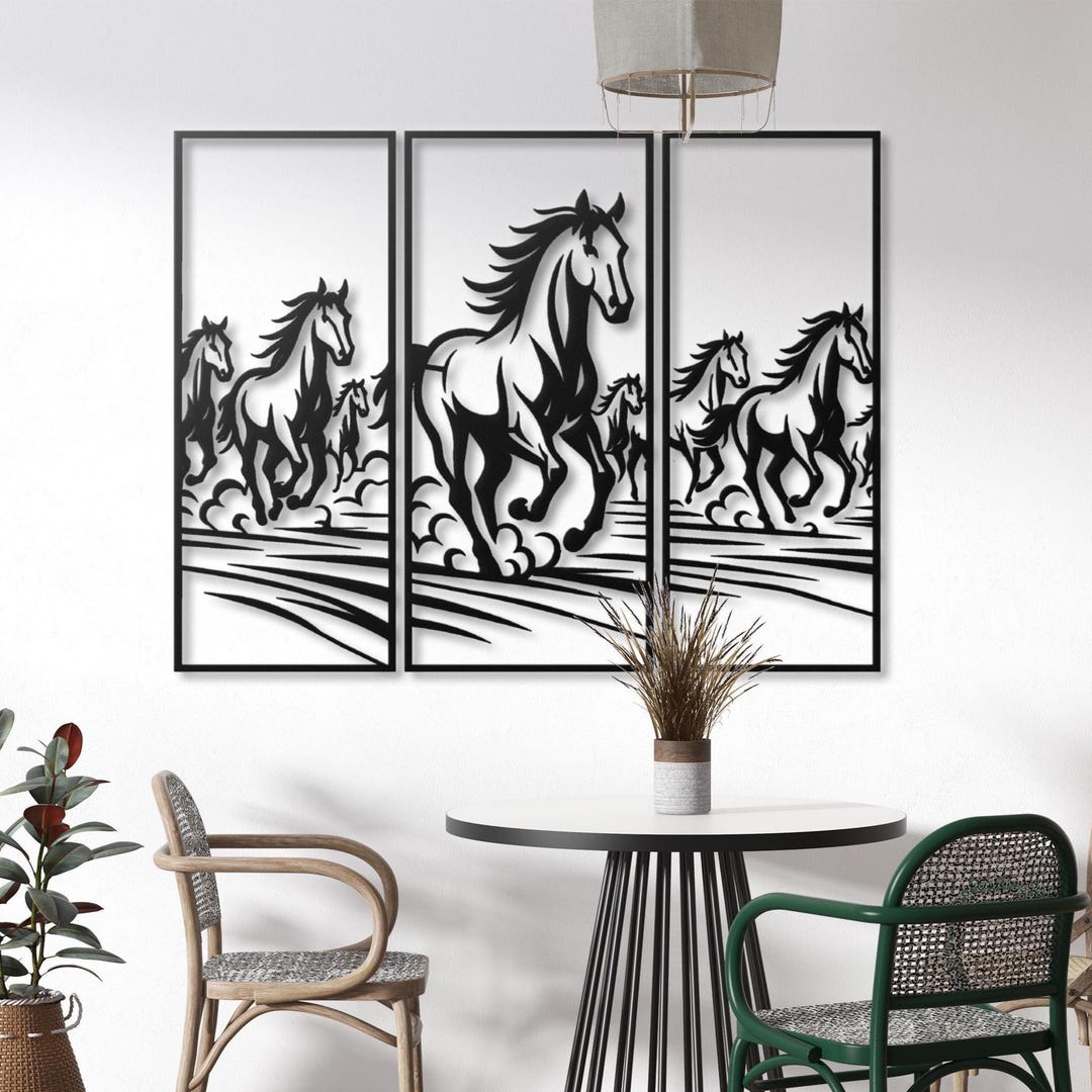 Stamped Metal Running Horses Metal Running Horses Wall Art, Modern Farmhouse Triptych - Etsy