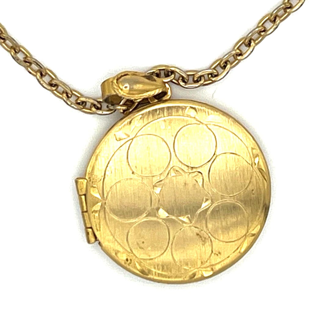 Vintage Gold Locket Necklace Etched Design Mid Century Jewelry Etsy — free download
