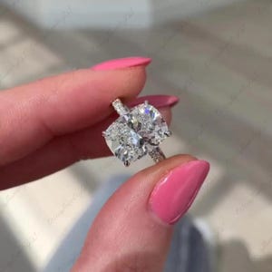 4 CT lang kussen Moissaniet diamanten ring kussengeslepen verborgen halo verlovingsring 14K gouden trouwring kathedraal set ring belofte ring