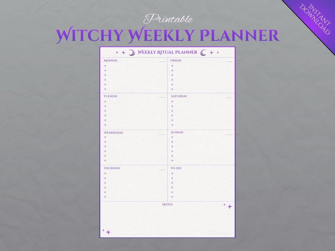 Week Ritual Template Printable Witchy Weekly Ritual Planner, Light Purple, Undated, A4 & US ...