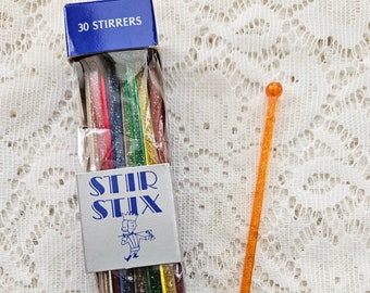 Vintage Plastic Swizzle Sticks With Glitter - In Box