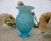 Collectible Vintage Fenton Blue Hobnail Glass Vase Unsigned