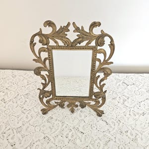 Gorgeous Vintage Vanity Mirror With Brass Leaf Flourish Frame