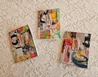 Set Of Three Unique Handmade Junk Journals With Painted Covers