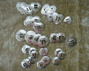 Lot Of 38 Mixed Style and Size Silver-Toned Conchos