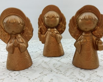 Set of Three 1960's Vintage Gold Christmas Angels