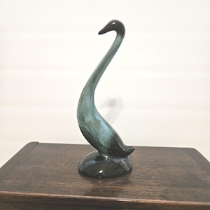 Sleek Mid-Century Pottery Goose Figurine - Green And Black