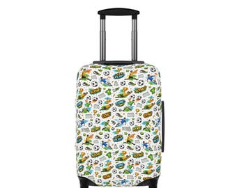 Cartoon Travel Sticker Pattern Luggage Cover | Soccer Icons, Travel Theme