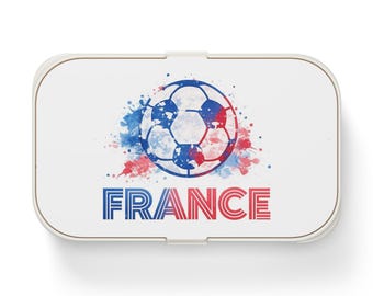 Lancheira Bento Bola de Futebol da França | Tema de Futebol em Aquarela com a Bandeira Francesa