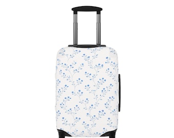 Blue Floral Sprig Pattern Luggage Cover | Travel Suitcase Protector