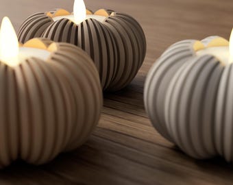 Pumpkin LED Tealight Holder: Modern Textured Flameless Candle Decor