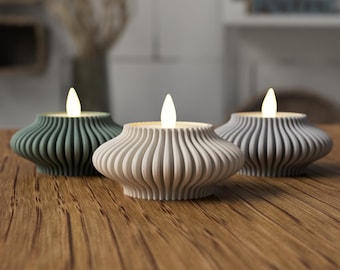 Modern Ribbed LED Tealight Candle Holder