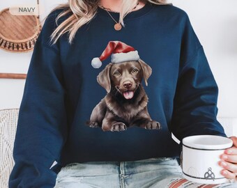 Chocolate Labrador Sweatshirt, Christmas Dog Lover Crewneck, Lab Mom Gift