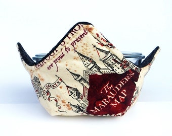 Bowl or Plate Cozy Made With Licensed Wizard Map Fabric