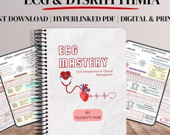 ECG Interpretation Study Guide | Rhythm, Arrhythmias, Management Cheat Sheet (Hyperlinked PDF, Digital Download)