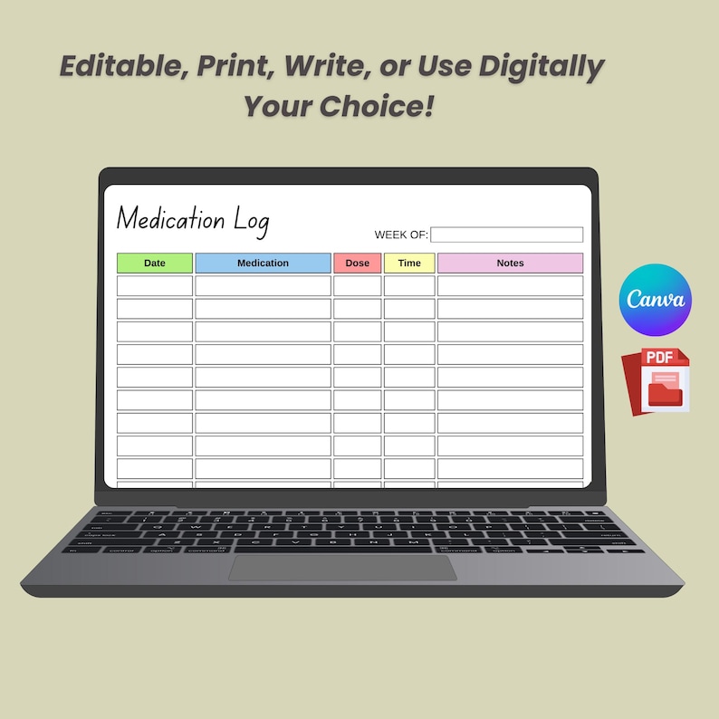 Printable Medication Tracker | Medicine Log, Doses (canva Editable PDF ...