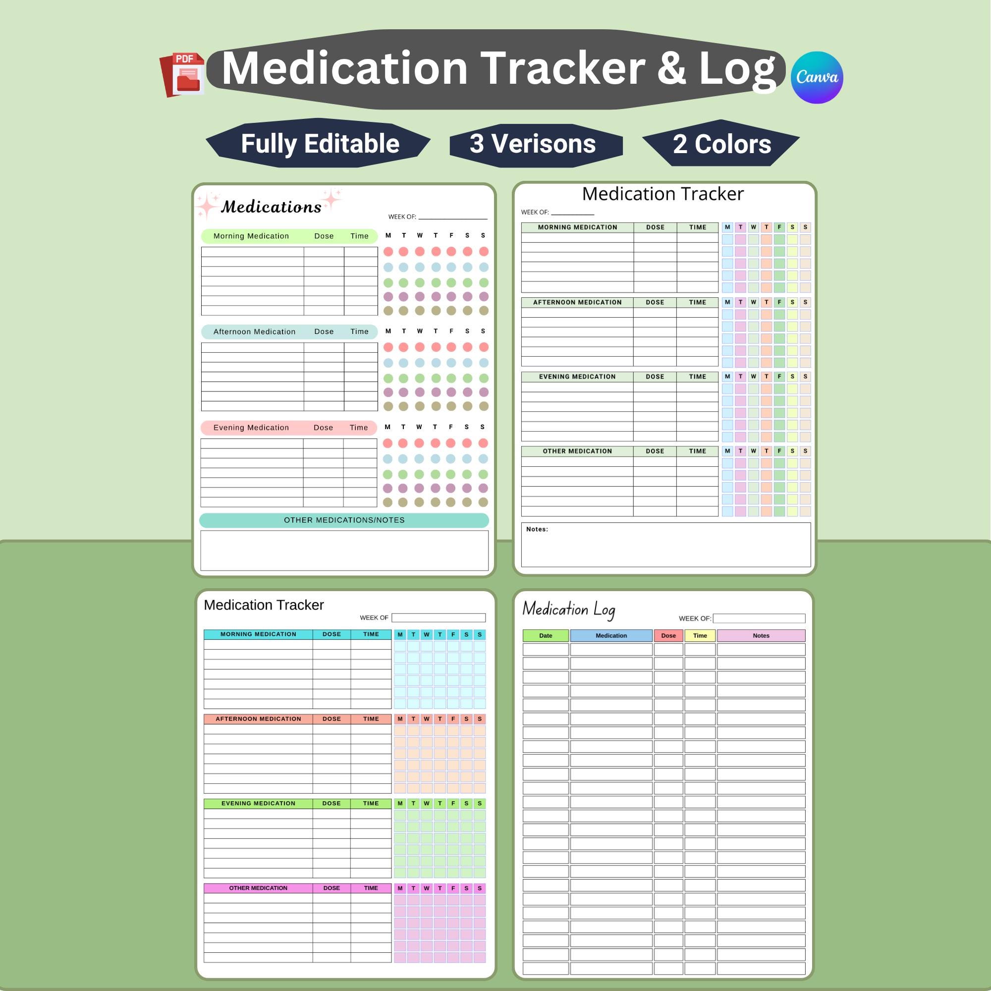 Daily Medication Tracker Printable Weekly Schedule (PDF) Etsy