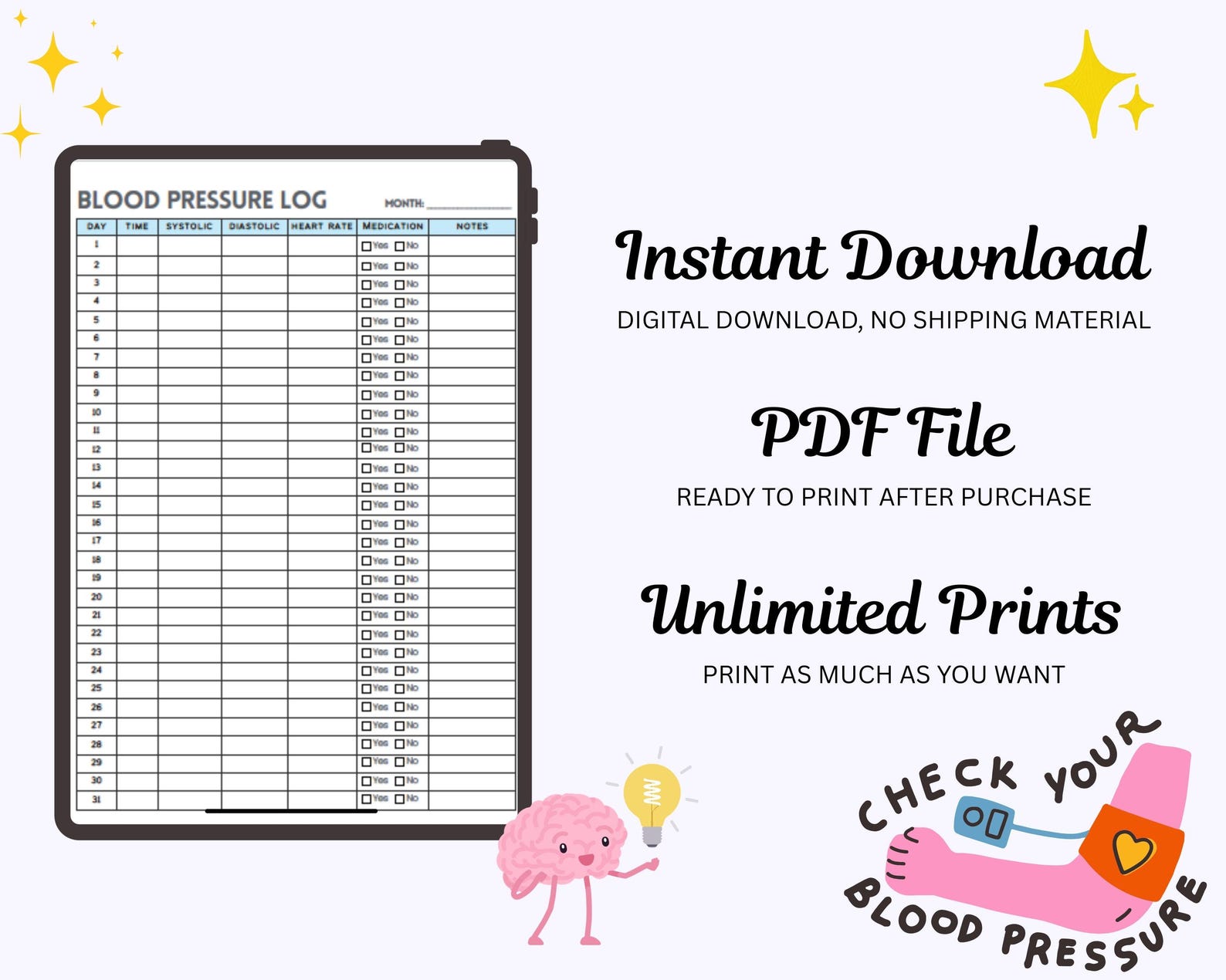 Blood Pressure Log Printable, Heart Rate Tracking, Medical Tracker, BP ...