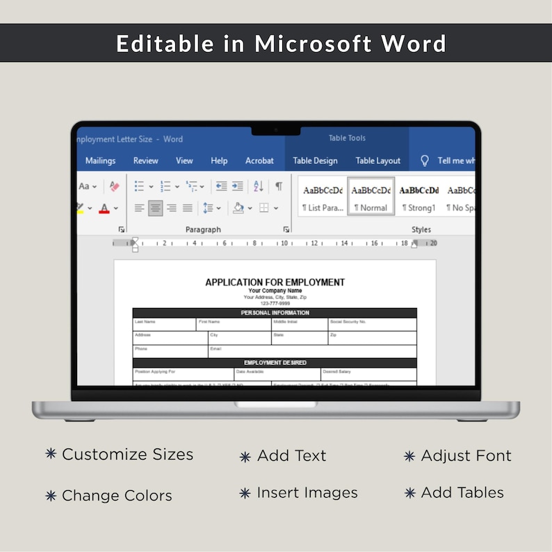 Editable Job Application Template: US Letter & A4 (google Docs, Word ...