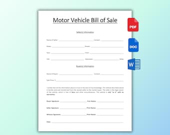 Motor Vehicle Bill of Sale Form (PDF, DOC)