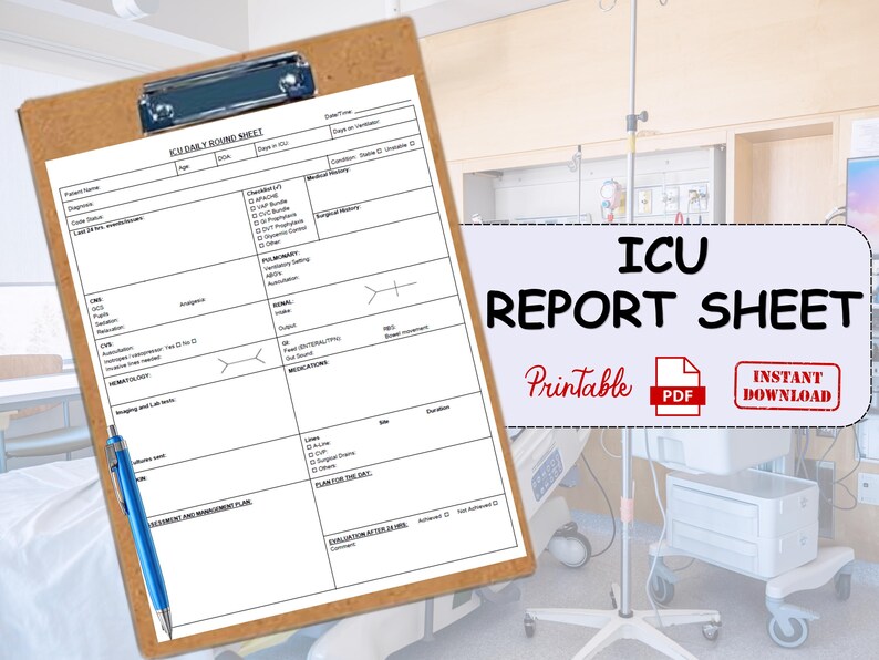 Icu Daily Rounds Checklist.pdf ICU Report Sheet | Printable PDF | Patient Rounding Template - Etsy
