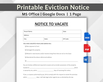 Bearbeitbare Räumungsmitteilungsvorlage (PDF, Word, Google Docs)