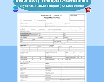 Respiratory Therapist Report Sheet | ICU Report | RT Assessment Form(Canva & PDF)
