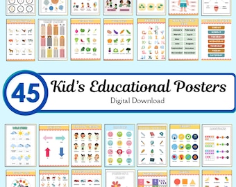 Preschool Learning Posters Bundle | 45 Kids Educational Prints (Digital Download)