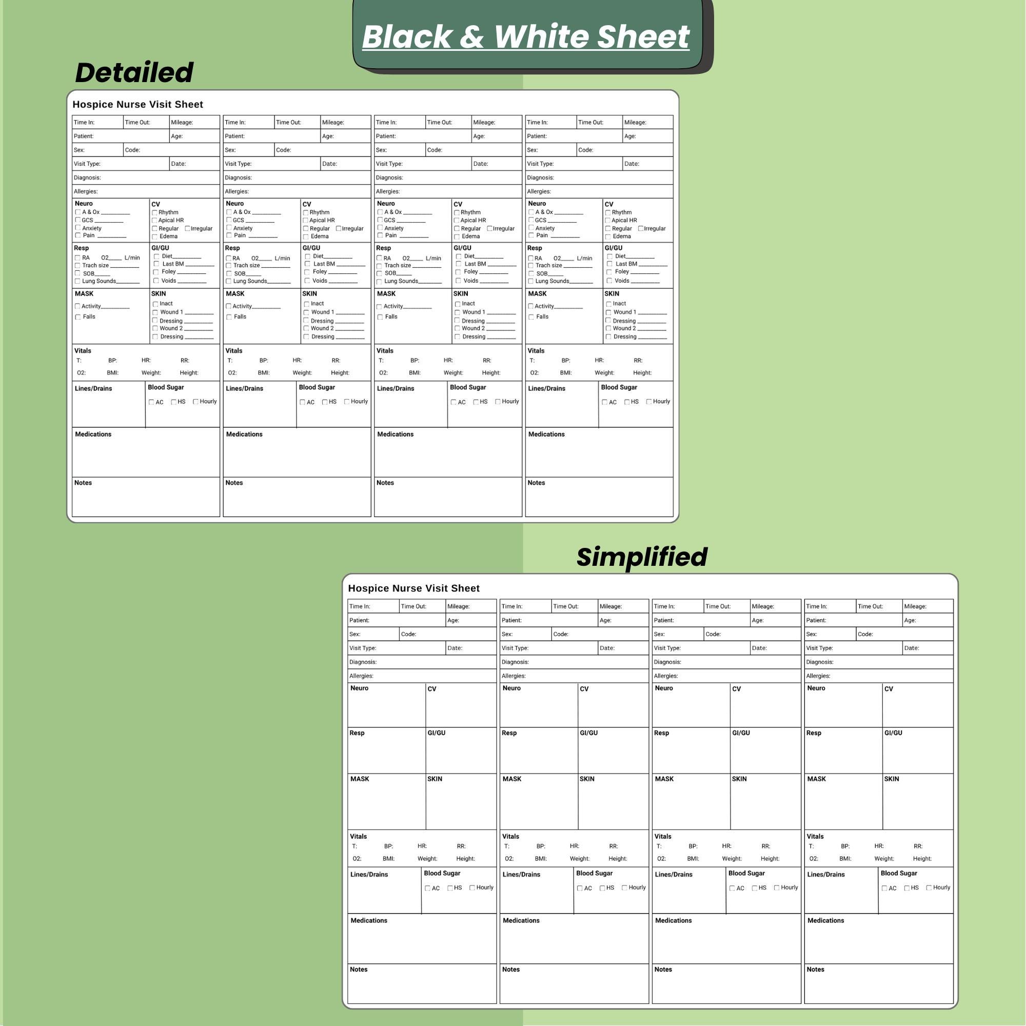 Editable Hospice Nurse Visit Sheet | Home Health Template (canva) - Etsy