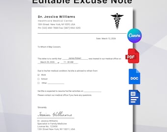 Editable Doctor Excuse Template, Sick Leave Form (Canva, Word, PDF)