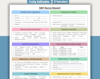 SNF Nurse Report Sheet | Rehab Charting Template (Canva, PDF)