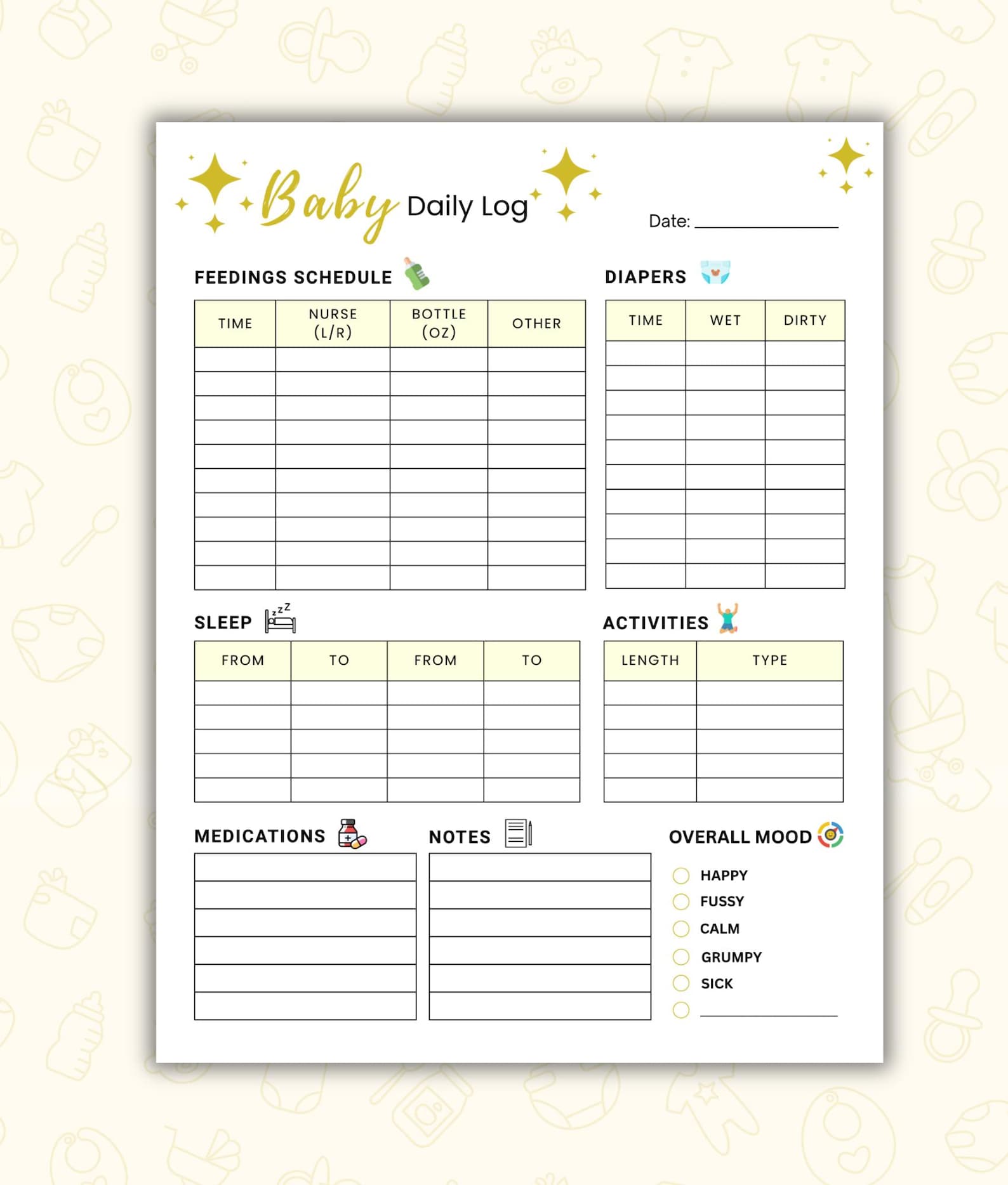 Baby Daily Tracker Log | Newborn Care, Feeding, Diaper, Sleep (PDF) - Etsy