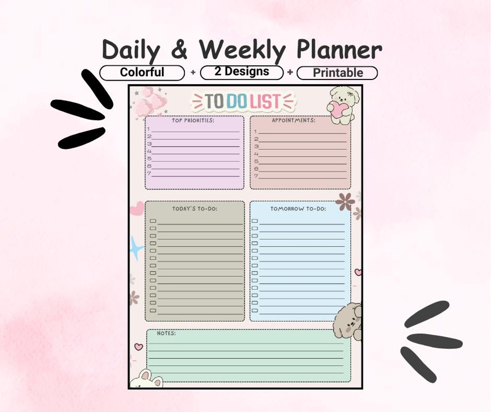 Pastel Daily & Weekly Planner Set: Printable PDF - Etsy