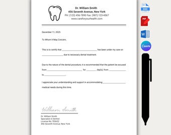 Editable Dentist Excuse Note Template (PDF, Word, Google Docs)