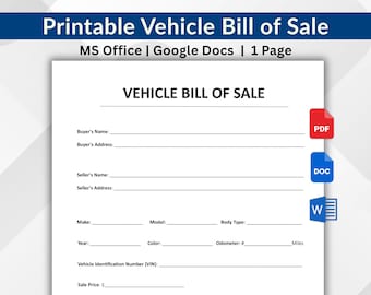 Druckbarer Fahrzeugvertrag, bearbeitbarer Vertrag (Word, PDF, Google Docs)