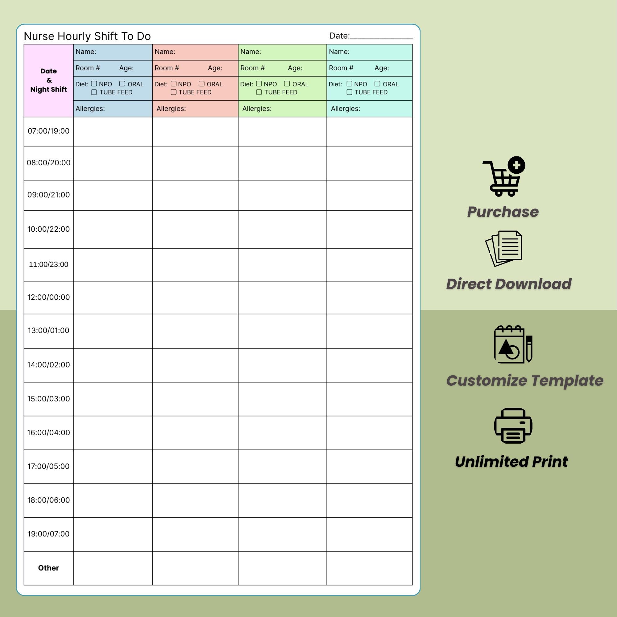 Nurse Hourly Shift Planner | Shifts Manage Planner | Long Term Care ...