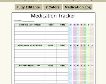 Printable Medication Tracker | Medicine Log, Doses (Canva Editable PDF)