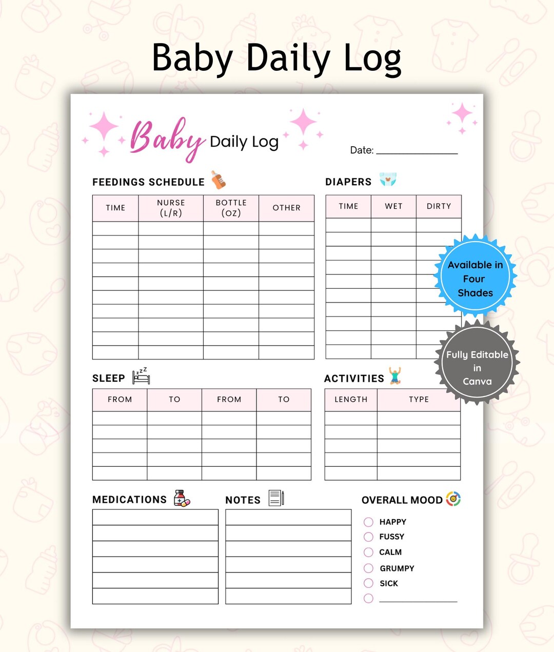 Baby Daily Tracker Log | Newborn Care, Feeding, Diaper, Sleep (PDF) - Etsy