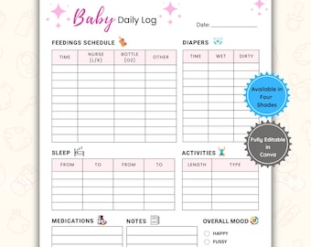 Baby Daily Tracker Log | Newborn Care, Feeding, Diaper, Sleep (PDF)