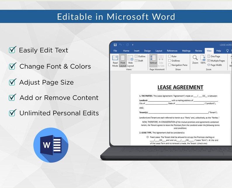 Editable Rental Agreement Template (word, PDF, Google Docs) - Etsy