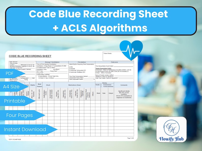 Code Blue Recording Sheets (instant Download, PDF, A4 Landscape, 4 ...