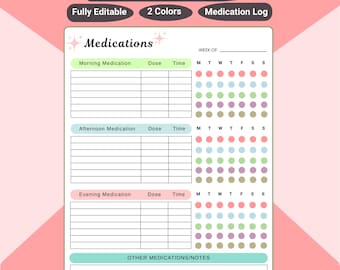 Weekly Medication Tracker Printable | Editable Chart (A4/US Letter)