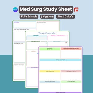 Med Surg Study Template Bundle: Disease Process Concept Maps (Printable PDF & Canva)