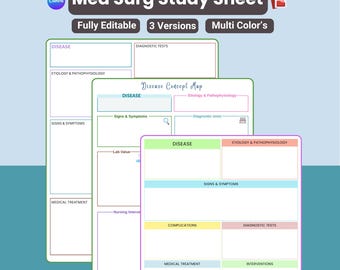 Med Surg Study Template Bundle: Disease Process Concept Maps (Printable PDF & Canva)